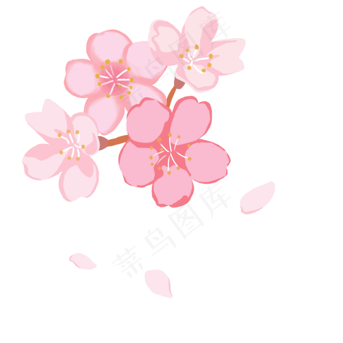 树枝上的樱花花朵卡通素材下载,免抠元素