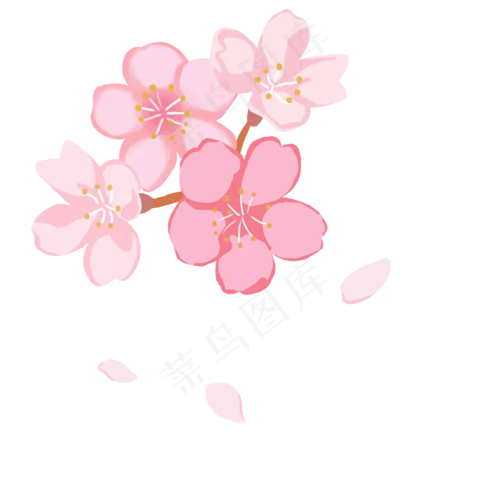 树枝上的樱花花朵卡通素材下载,免抠元素(2000X2000(DPI:300))psd模版下载