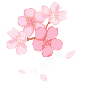 树枝上的樱花花朵卡通素材下载,免抠元素