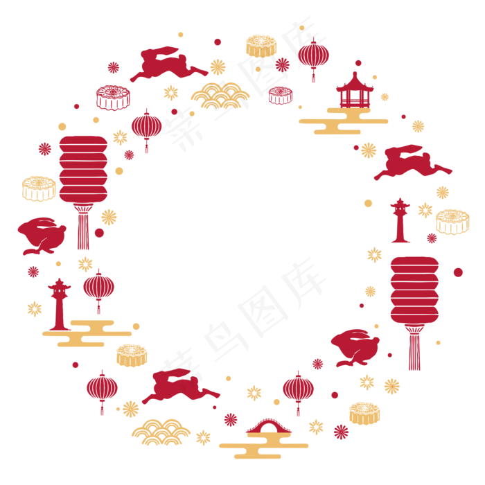 红色金色中秋环形装饰图案