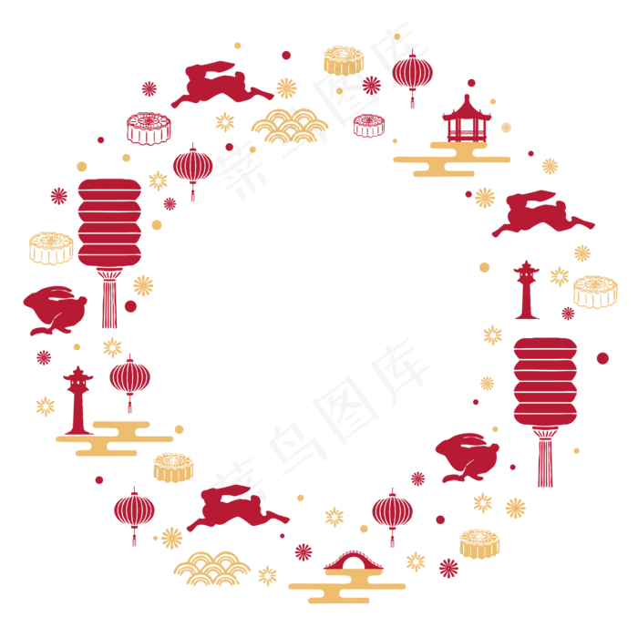 红色金色中秋环形装饰图案(2000X2000(DPI:300))psd模版下载