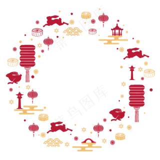 红色金色中秋环形装饰图案