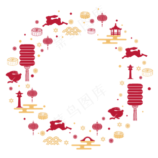 红色金色中秋环形装饰图案