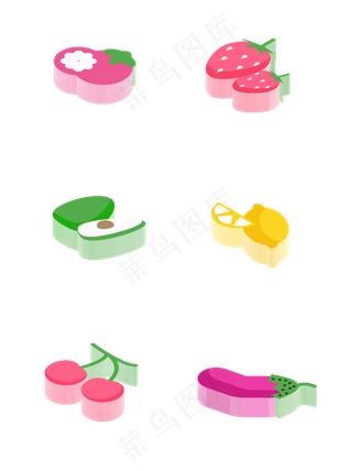 2.5d图标立体水果常用草莓矢