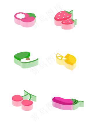 2.5d图标立体水果常用草莓矢