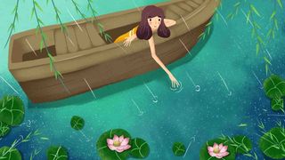 清明时节谷雨时节二十四节气湖水湖边乘船