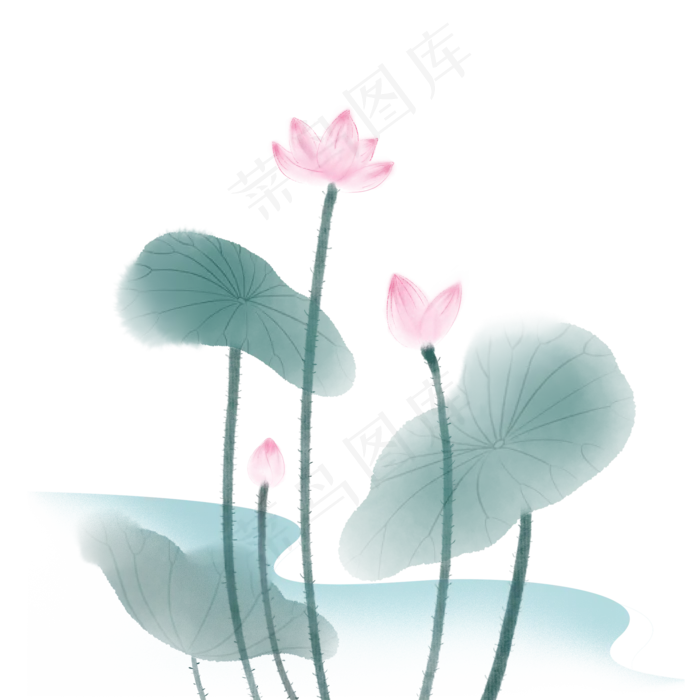 荷花水墨平面免扣(2000X2000(DPI:300))psd模版下载