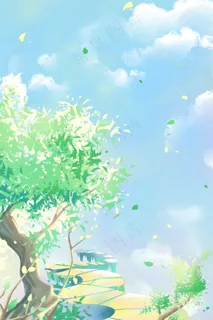 蓝色唯美卡通小清新治愈夏季晴天美景配图 蓝色唯美卡通小清新治愈夏季晴天美景配图