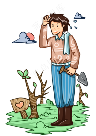 植树节植树的小男孩
