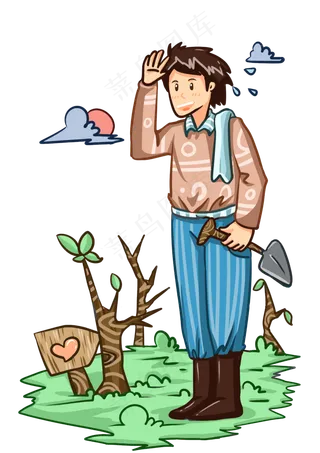 植树节植树的小男孩
