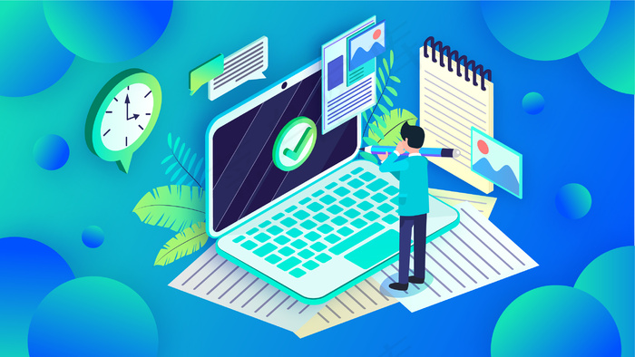 卡通财务报表数据分析商务办公概念插画