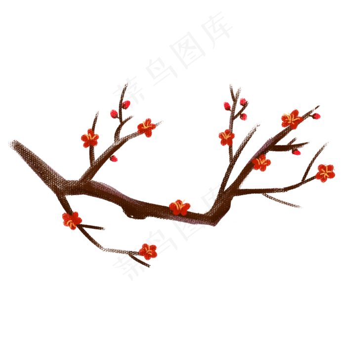 手绘红梅花枝(2000X2000(DPI:300))psd模版下载