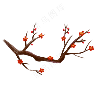 手绘红梅花枝