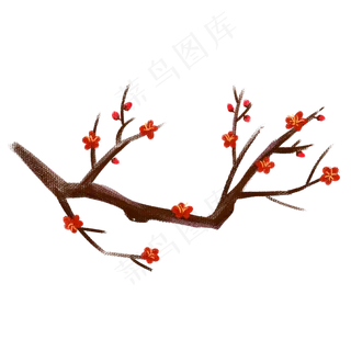 手绘红梅花枝