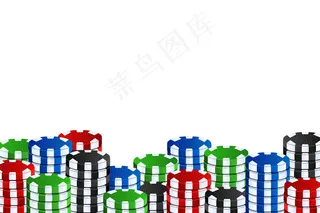 白色背景上装饰和覆盖的逼真赌场筹码。赌博、扑克和机会游戏的概念。