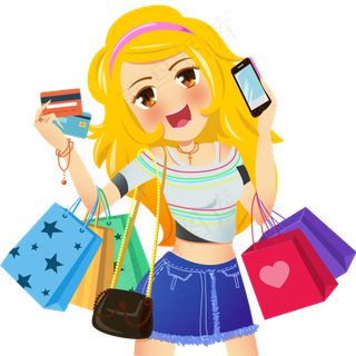 卡通时尚刷卡消费的购物女孩
