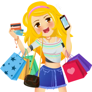 卡通时尚刷卡消费的购物女孩