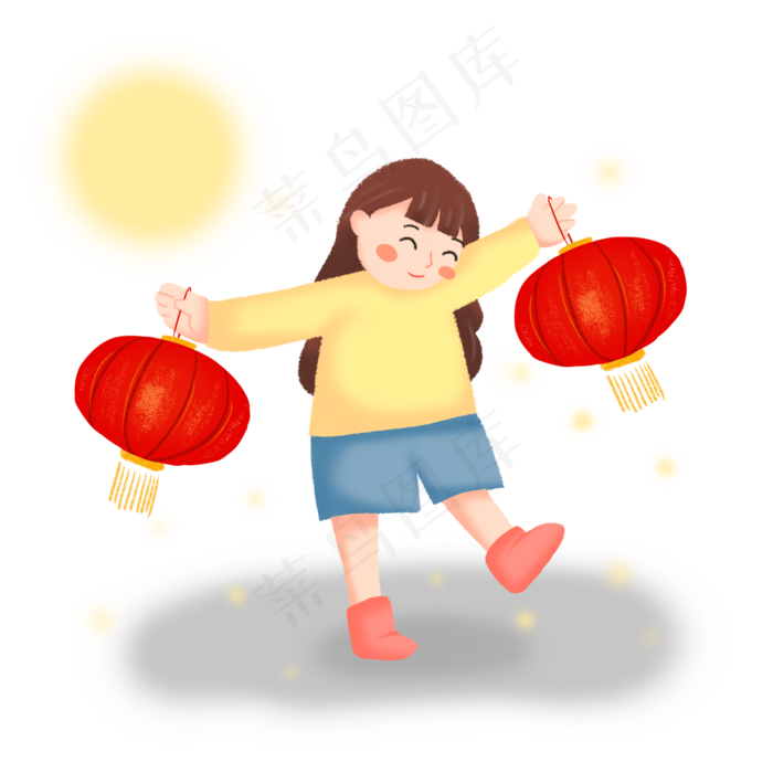 中秋节女孩手提灯笼素材