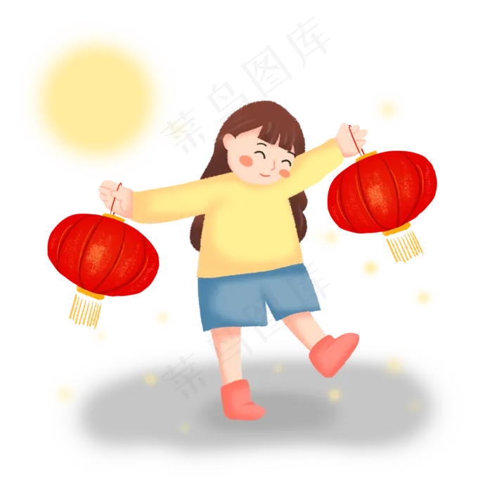 中秋节女孩手提灯笼素材(2000X2000(DPI:300))psd模版下载