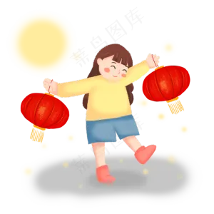 中秋节女孩手提灯笼素材