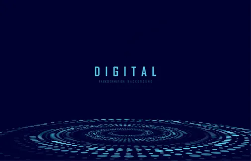 抽象技术几何点漩涡数字设计模板。圆线背景。