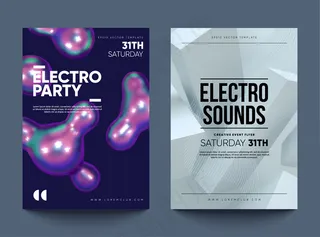 电子派对俱乐部邀请宣传单,DM传单。具有抽象形状的舞会设计。