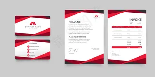 现代文具收藏与红色名片，信笺和发票