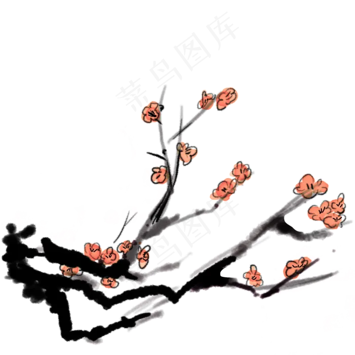 梅花国画晕染水彩冬天(2000X2000(DPI:300))psd模版下载