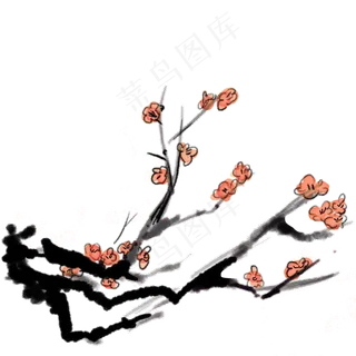 梅花国画晕染水彩冬天