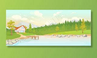 河边乡村别墅彩色插图