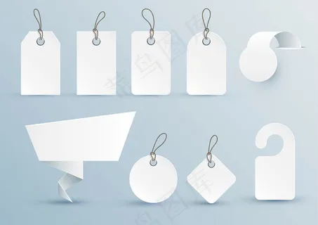 带有设计元素的不同形状的白色价格标签。