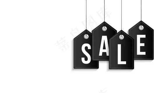 黑色星期五销售横幅banner。挂在白色背景上的黑色销售标签。