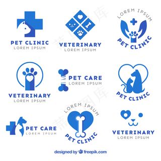 蓝色平板兽医标识集