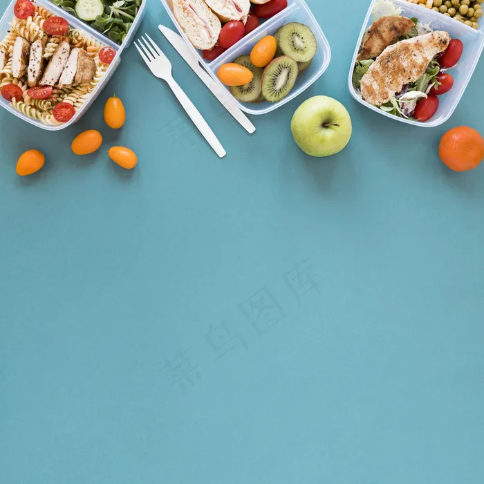 蓝色背景食物架