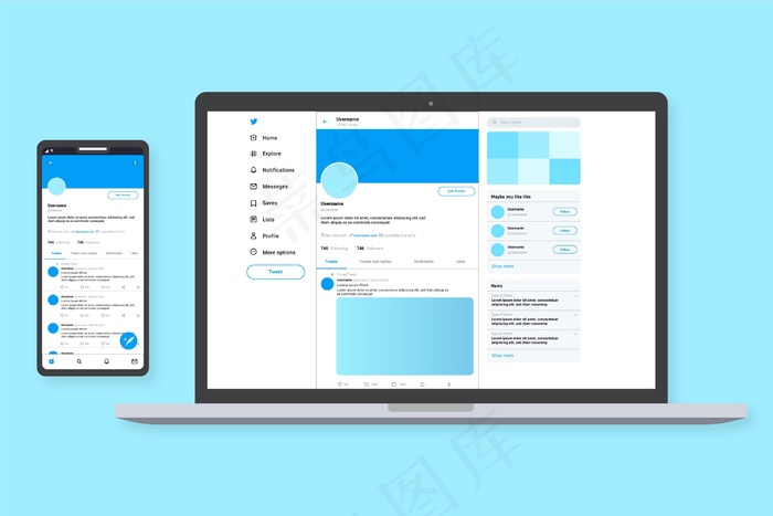 Twitter界面模板eps,ai矢量模版下载