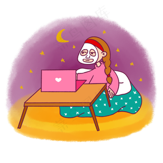 手绘卡通双十一购物双11熬夜抢