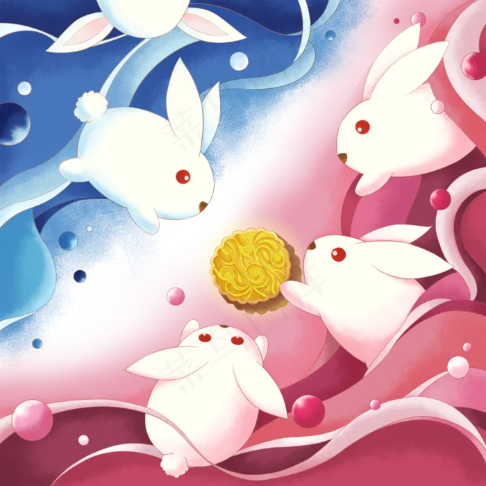 中秋八月十五玉兔月饼佳节(3500X3500(DPI:300))psd模版下载