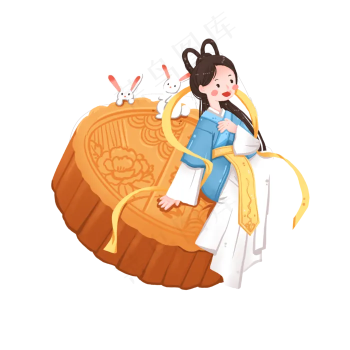 中秋节月饼上嬉戏的嫦娥和玉兔(2000X2000(DPI:300))psd模版下载