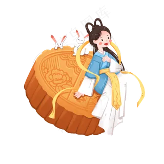 中秋节月饼上嬉戏的嫦娥和玉兔