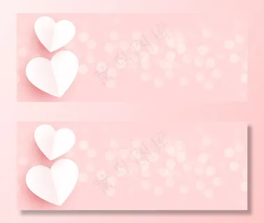 粉红色波基旗帜banner上美丽的纸心