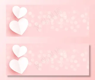 粉红色波基旗帜banner上美丽的纸心