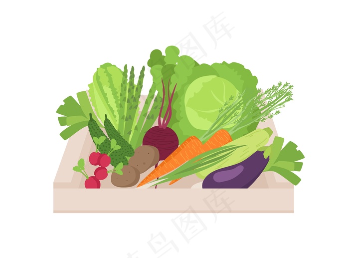 木箱中的成熟有机蔬菜，白色背景隔离。用板条箱收集天然作物