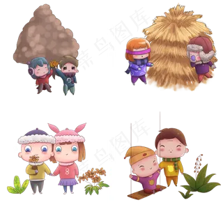 秋季手绘稻草草垛