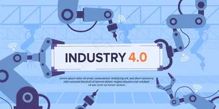 工业 4.0 横幅banner与机械臂。