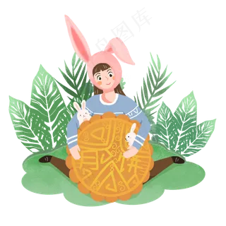 中秋节女孩抱着月饼素材