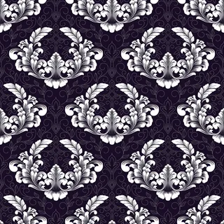 矢量锦缎无缝图案背景。古典奢华的老式锦缎装饰，皇家维多利亚无缝纹理壁纸，纺织品，包装。