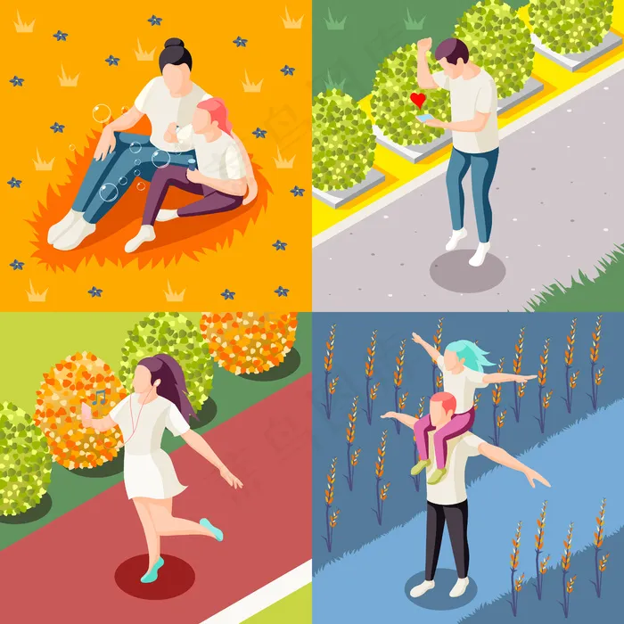 快乐的人户外 4 等距图标eps,ai矢量模版下载