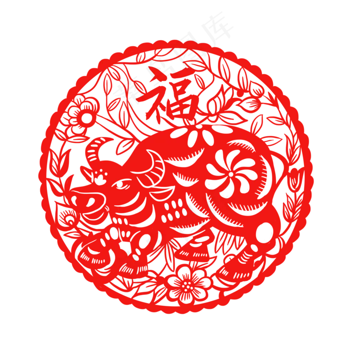 牛年窗花(2000X2000(DPI:300))psd模版下载