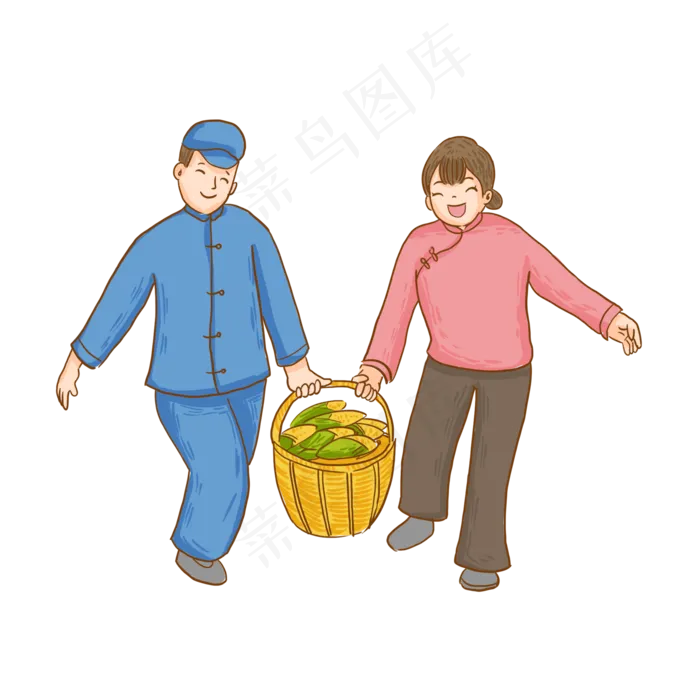 收获玉米的夫妻卡通元素(2000X2000(DPI:72))psd模版下载