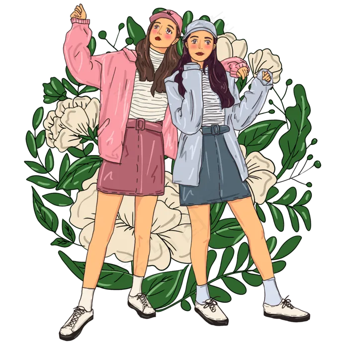 双十一电商姐妹模特小清新插图(5000X5000(DPI:300))psd模版下载